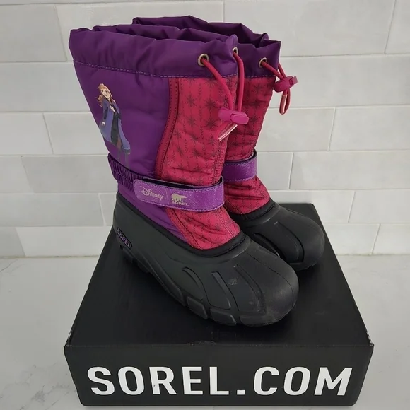 Sorel Disney Frozen Anna Flurry Snow Boots Waterproof Insulated Purple Pink Kids - Picture 3 of 9